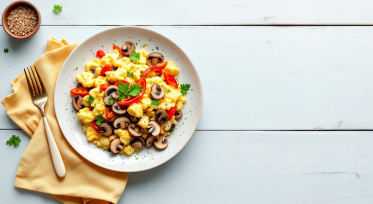 Revuelto de champiñón y pimiento de piquillo