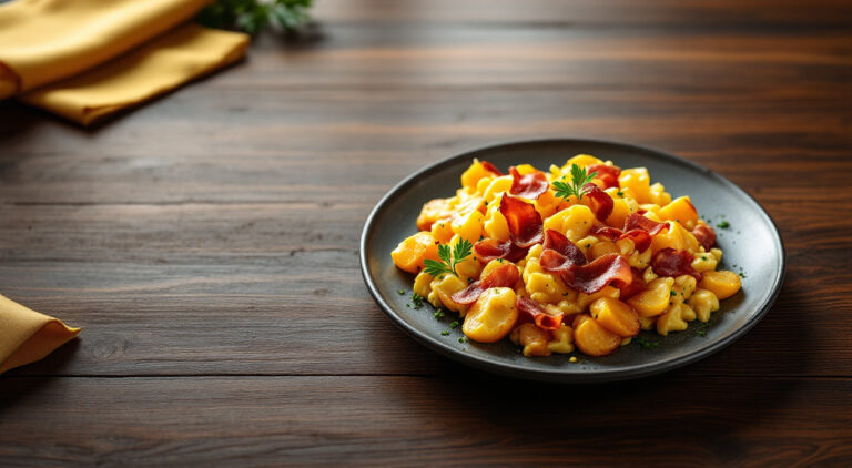 Revuelto de huevos, patatas y bacon