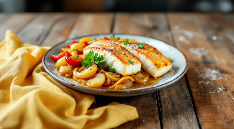 Rodajas de merluza encebollada