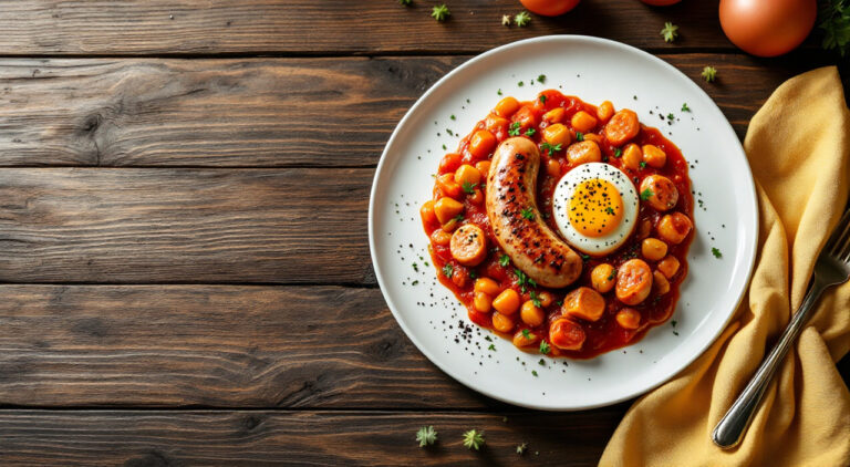 Salchichas de pollo con tomate y huevo