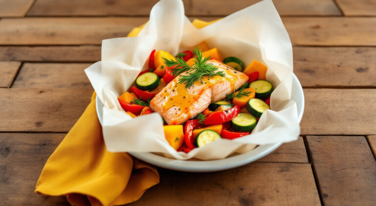 Salmón al microondas con verduras