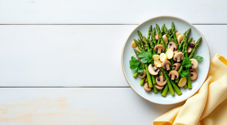 Salteado de espárragos y champiñones al vino