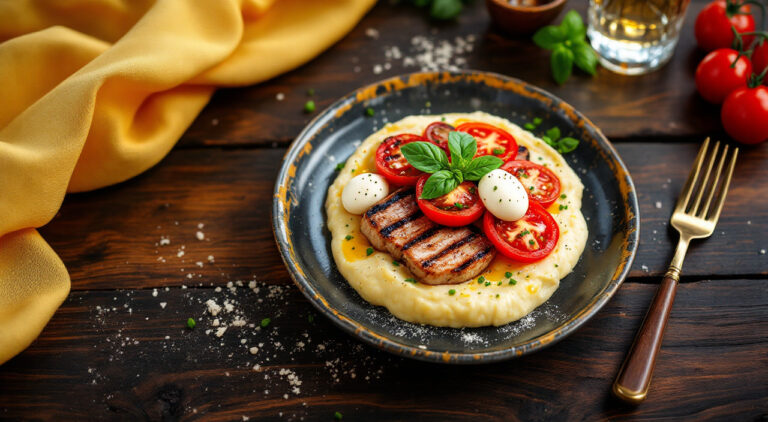 Secreto de cerdo blanco al estilo caprese