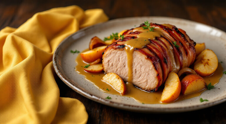 Solomillo a la mostaza con salsa de manzana