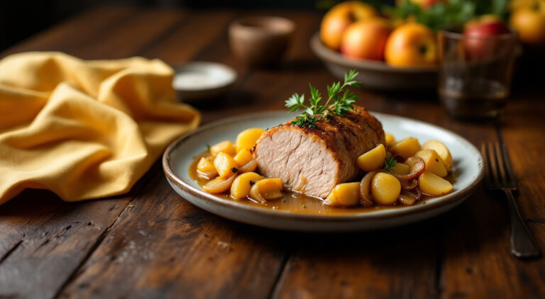 Solomillo con salsa de manzana y mostaza