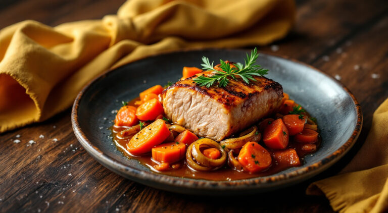 Solomillo con salsa de zanahoria y cebolla