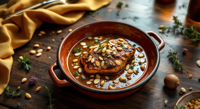 Solomillo en salsa con piñones