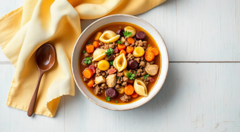 Sopa de galets con carne