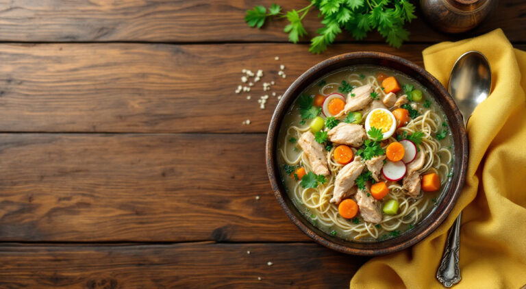 Sopa de pollo con verduras