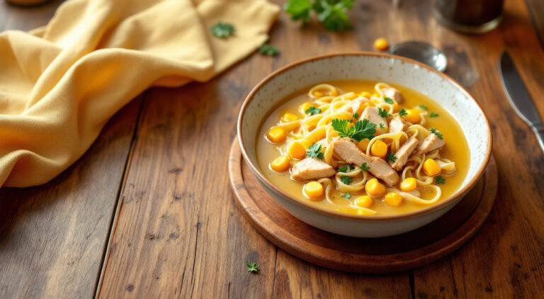 Sopa de pollo y maíz
