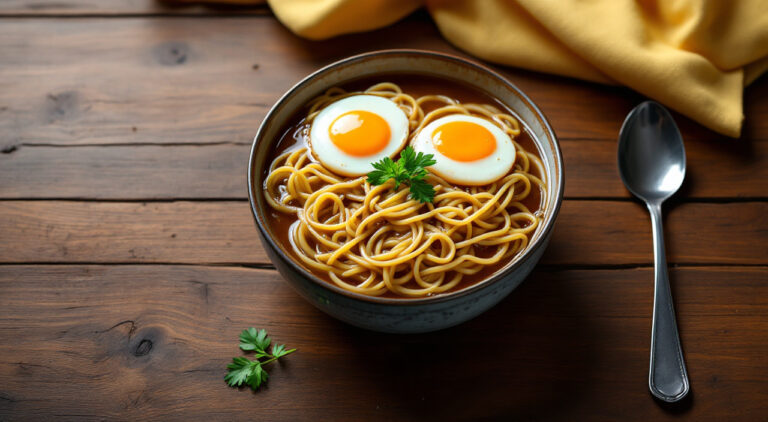 Sopita de fideos y huevo