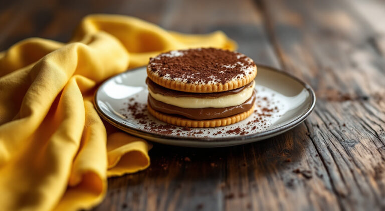 Tarta de galletas maría hojaldrada con nocilla y queso fhiladelfia