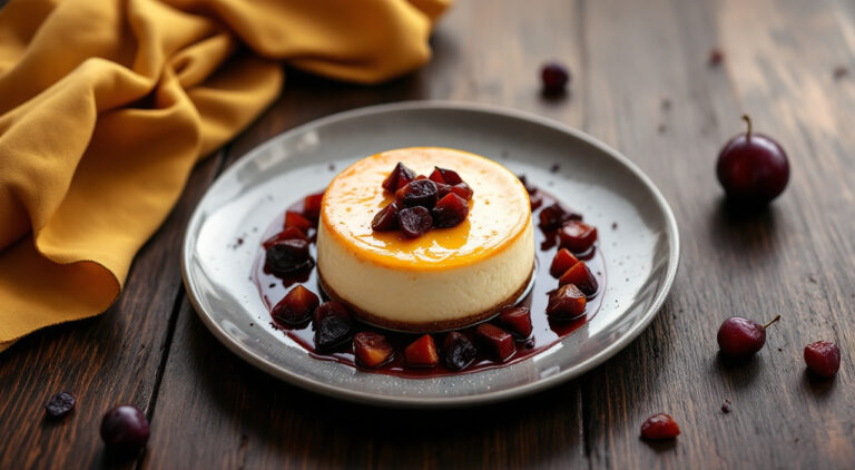 Tarta de queso con ciruelas pasas