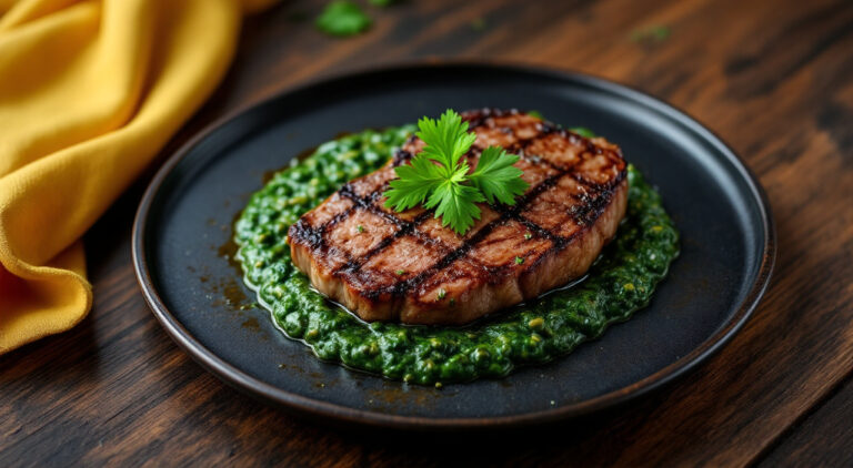 Ternera con salsa de espinacas