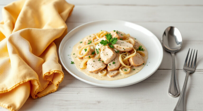 Tiras de pechuga de pollo en salsa