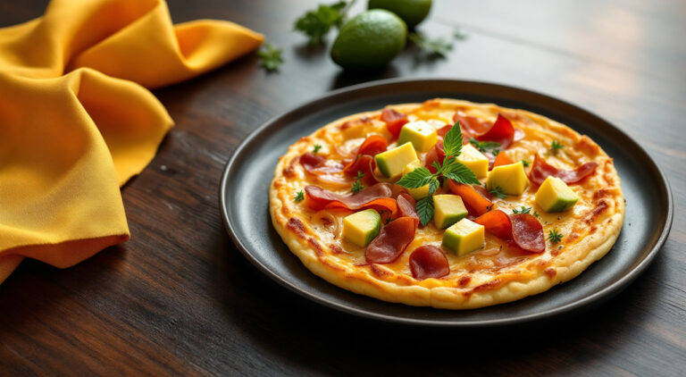 Tortilla de aguacate y jamón serrano