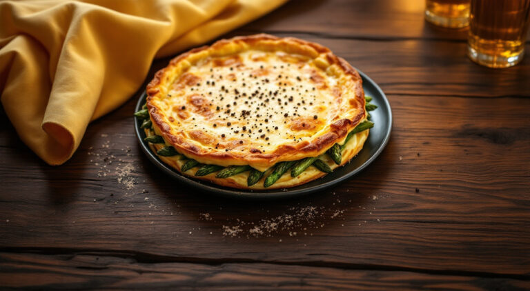 Tortilla de esparragos y queso gratinada