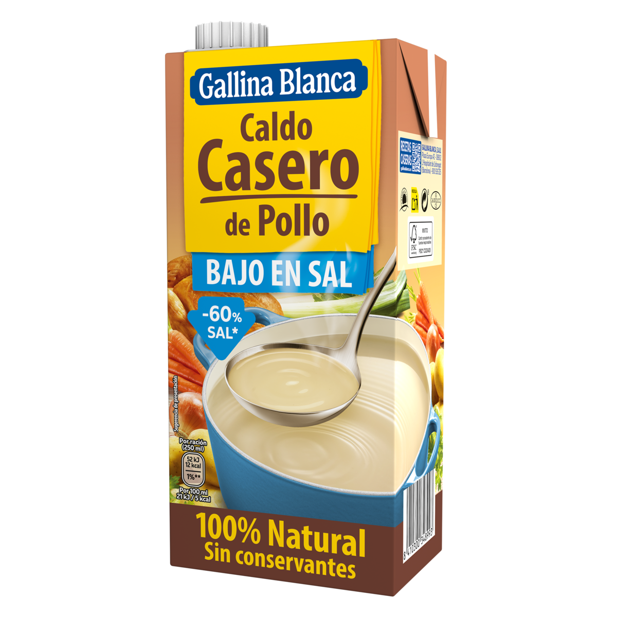 Caldo Casero de Pollo Bajo en Sal 100% Natural